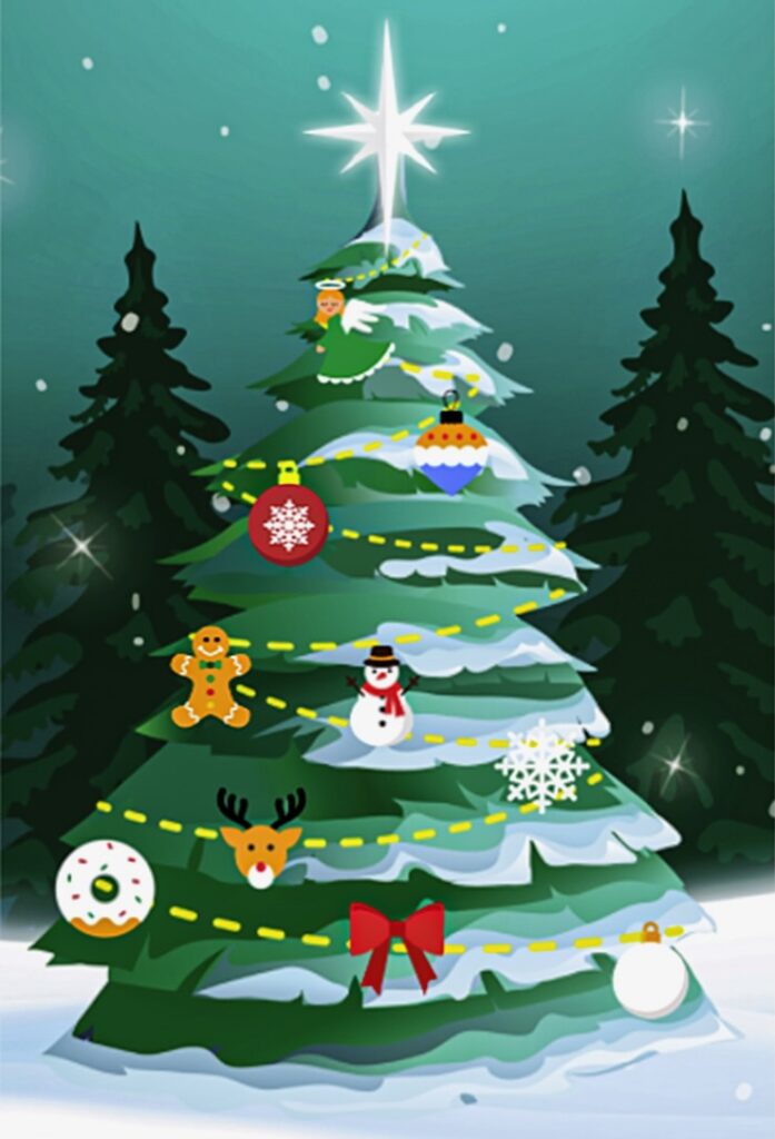 An image or a decorated tree from the Christmas Tree of Kindness app.