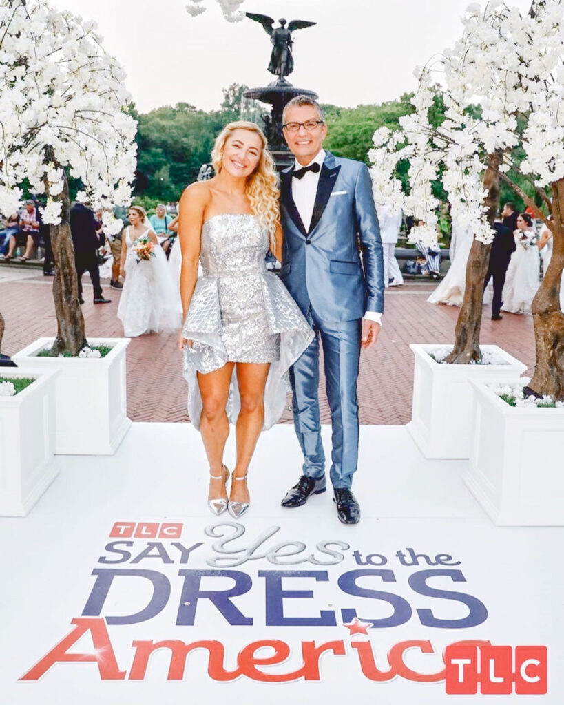 Hayley Paige Gutman on a red carpet event for TLC's "Say Yes to the Dress" with host Randy Fenoli.