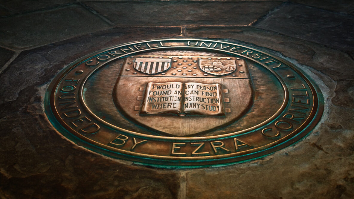 image of Cornell University Seal at Myron Taylor Hall courtyard