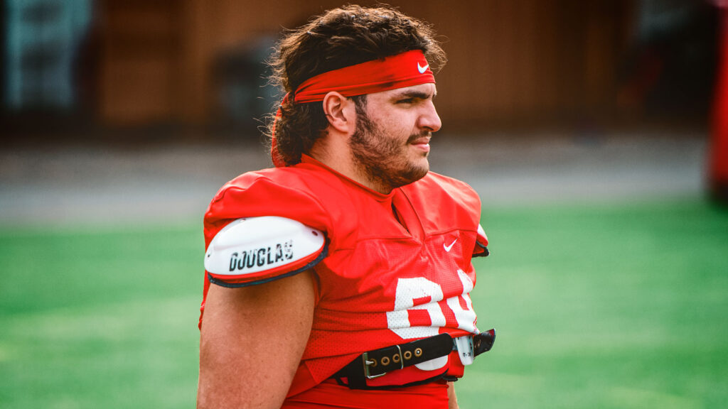 Hunter Nourzad during a football practice.