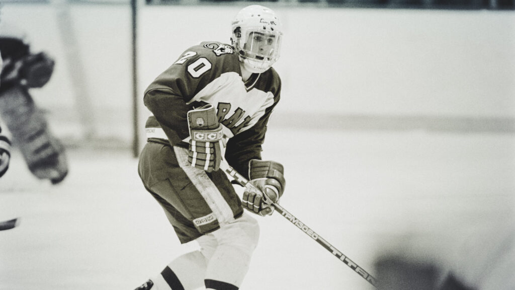 Casey Jones playing hockey for the Big Red