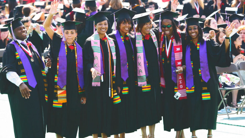 Dowdell, third from left, with fellow AAP graduates at Commencement 2006