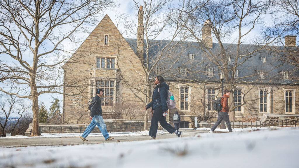 Students walk to class by Willard Straight Hall