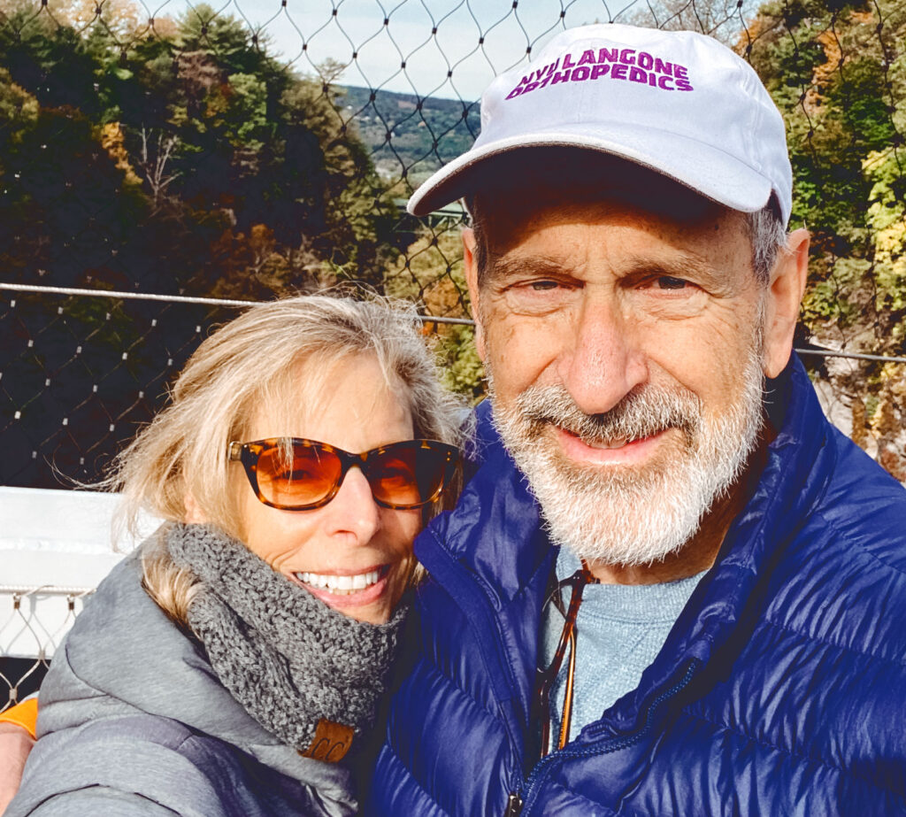 Janet andJoseph Zuckerman on the Cornell Suspension bridge