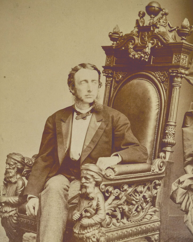 Andrew Dickson White as president of Cornell, pictured in the President's Chair, 1868