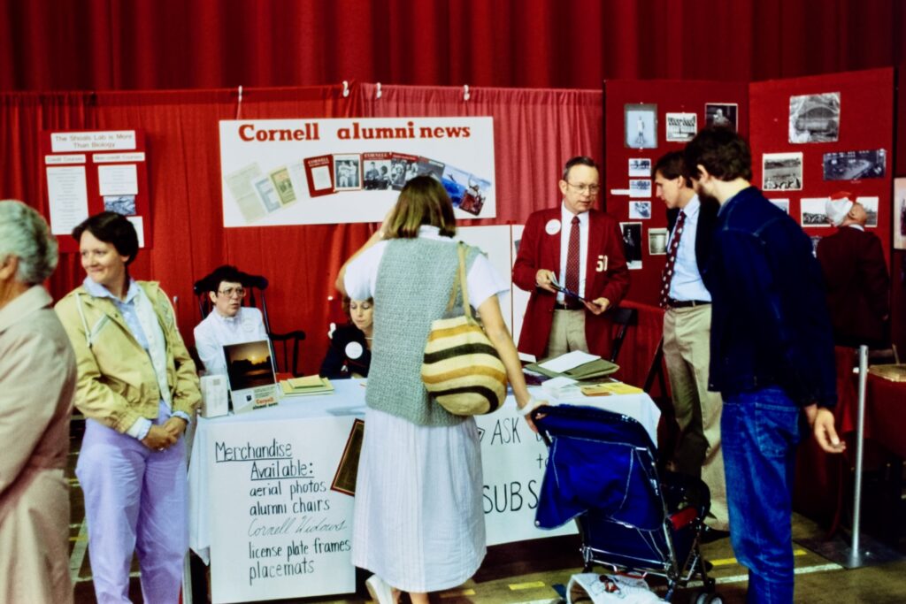the Cornell Alumni News and its staffers at an information table in Barton Hall at Reunion 1985