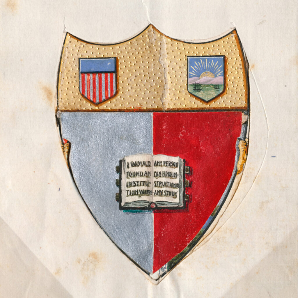the original finalized "shield" design for the new Cornell emblem, 1911