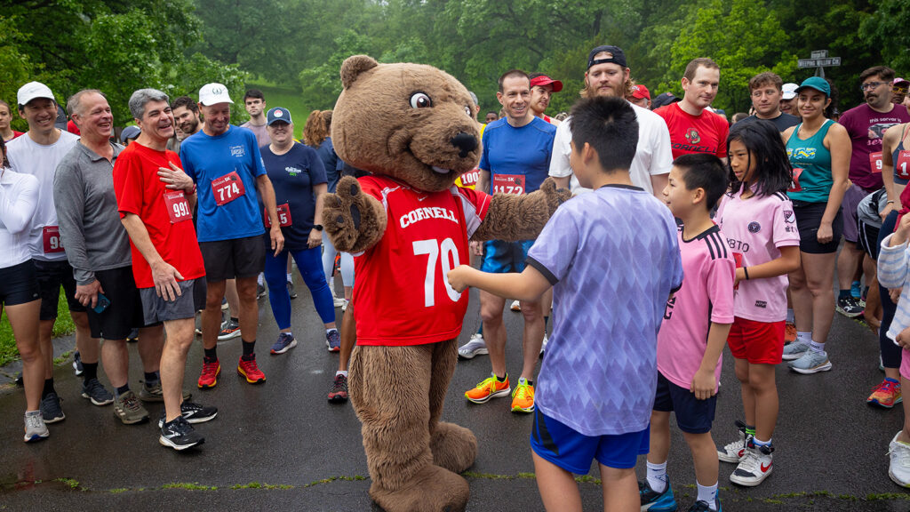 Touchdown greets participants in the Fun Run