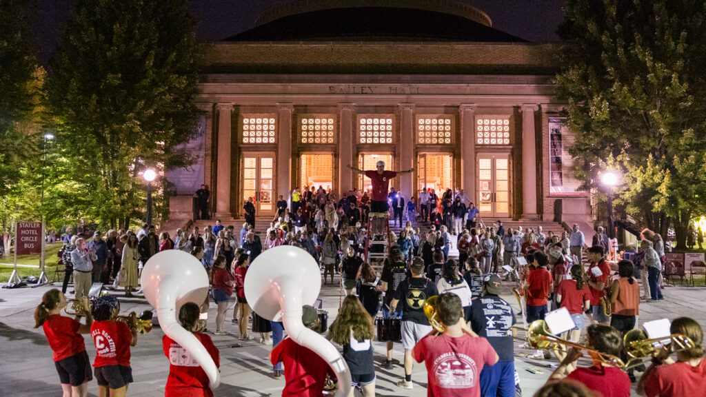 The Pep Band plays on Bailey Plaza during Cornelliana Night