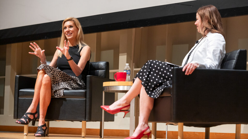 As part of Cornell Reunion 2025, U.S. Representative Beth Van Duyne ’95, R-Texas, joins Cornell Brooks School of Public Policy Dean Colleen Barry for a fireside chat focused on the intersection of public policy, politics, and civic engagement in Statler Auditorium on Saturday, June 7, 2025. (Ryan Young / Cornell University)