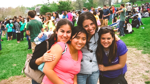 Alissa Jerud (second from right) as a student, with female friends on campus