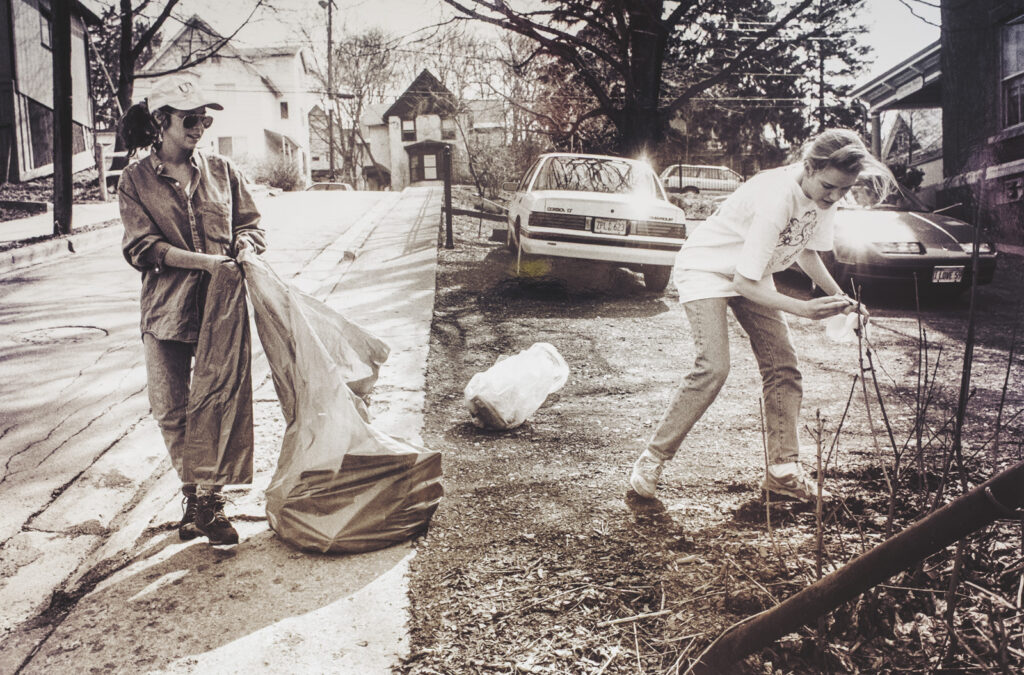 Cornell students pick up trash in Collegetown during Community Day in 1993