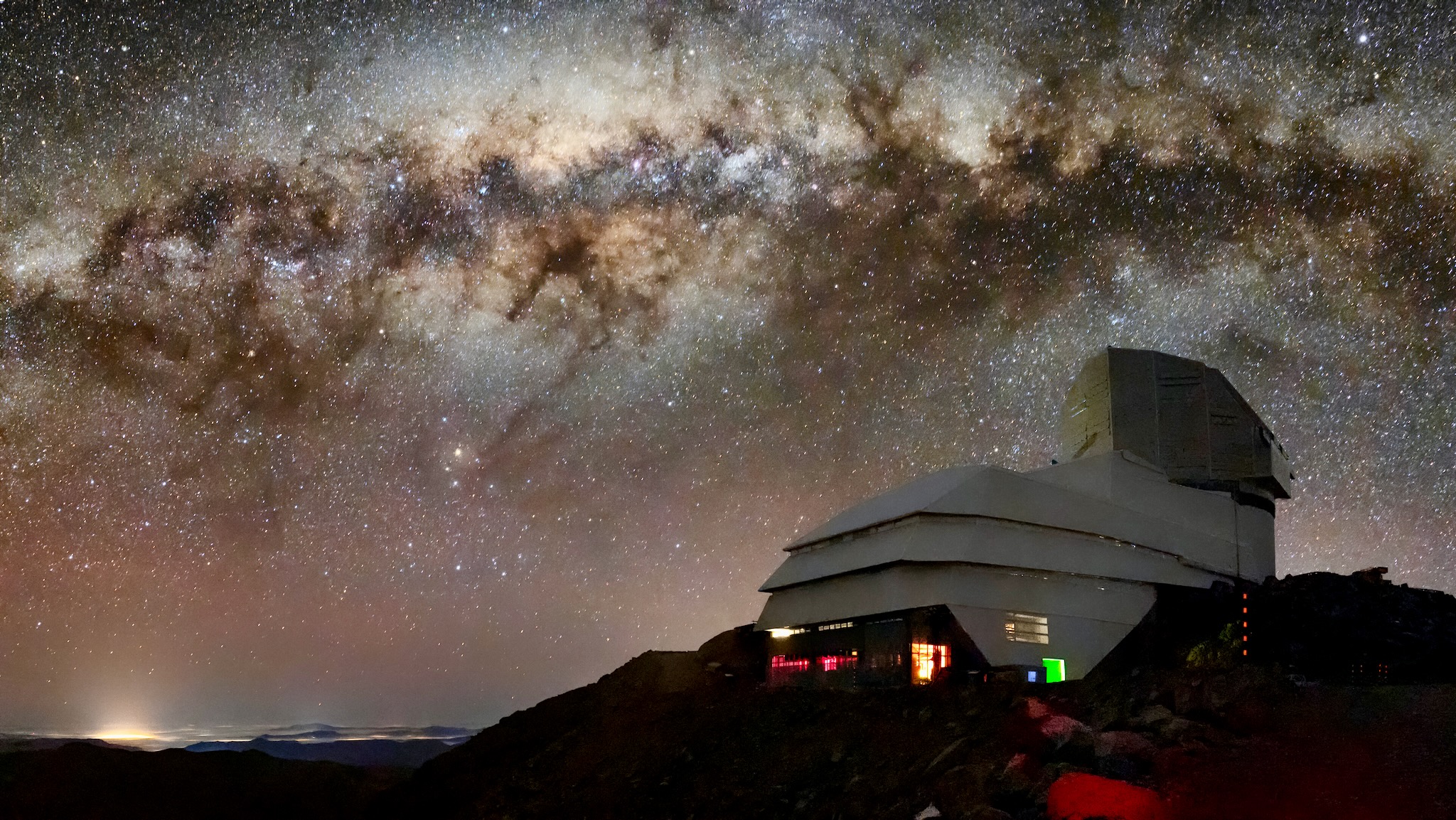 This image captures not only Vera C. Rubin Observatory, a Program of NSF NOIRLab, but one of the celestial specimens Rubin Observatory will observe when it comes online: the Milky Way
