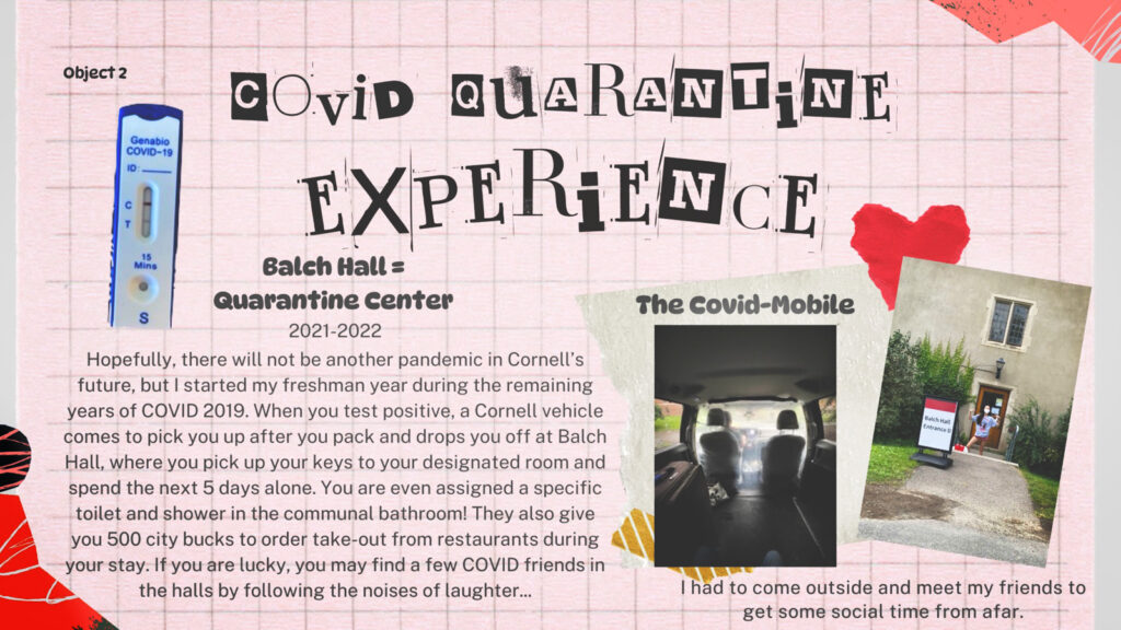 page from a student's scrapbook made for final project for AMST 2001 course picturing the "COVID quarantine experience"