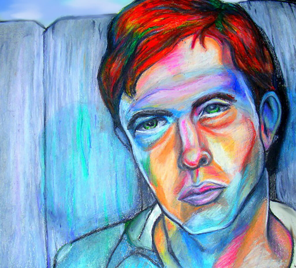 A portrait of a man depicted in usual, bright colors