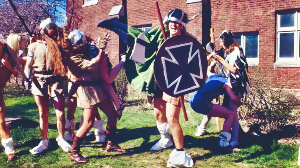 scene in front of Risley Hall during a Medieval Fair, 1974