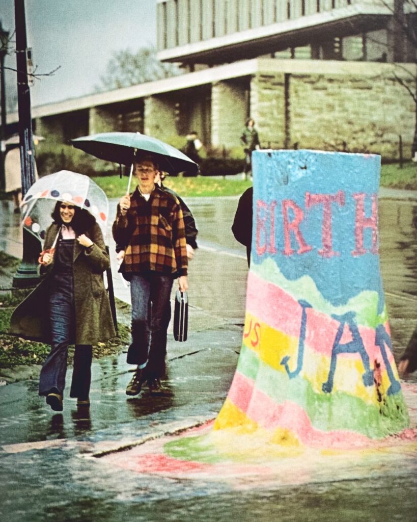 a colorfully painted Stump as it appeared in the 1975 Cornellian yearbook