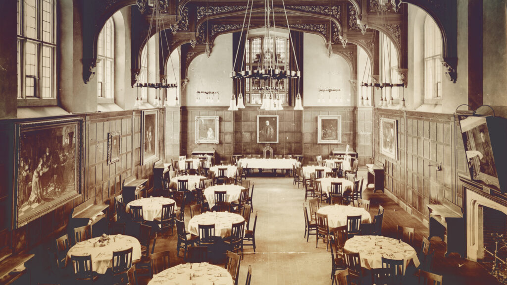 View of the Risley dining room / great hall, 1927