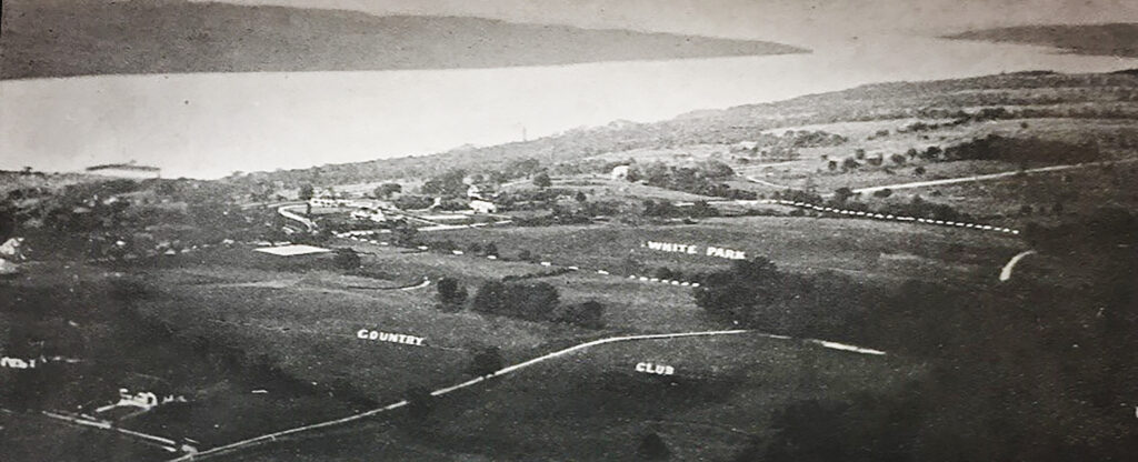 An aerial photo of part of an undeveloped Cayuga Heights, from a 1913 brochure