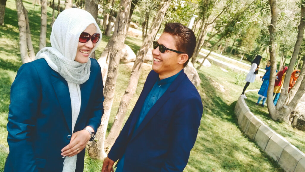 Hamidullah Nikzad and his wife in a park in Kabul City