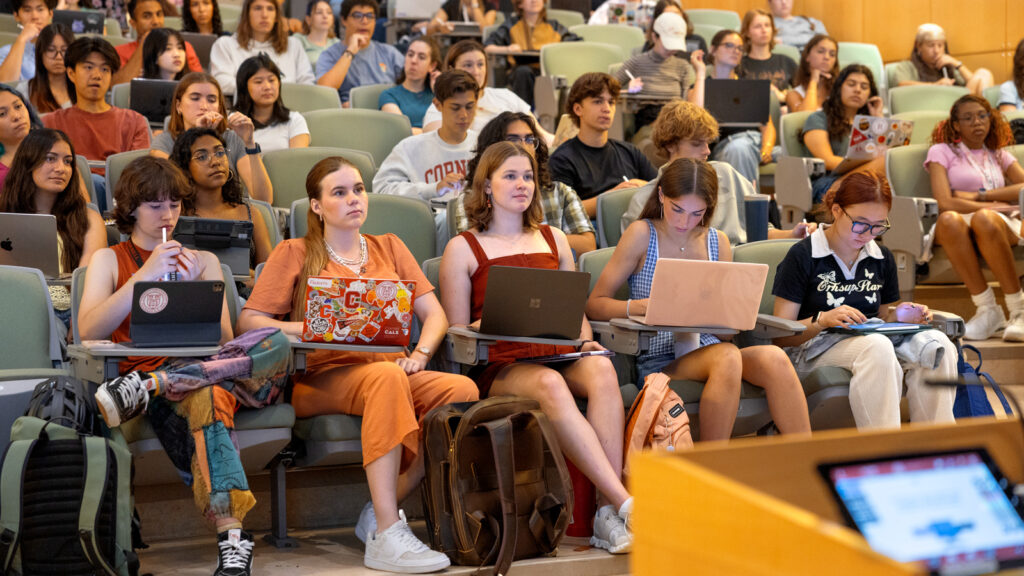 Students attend their first day of class in an animal biology class in Morrison Hall, fall 2025