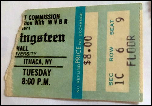 ticket stub to the 1978 Bruce Springsteen concert in Barton Hall,