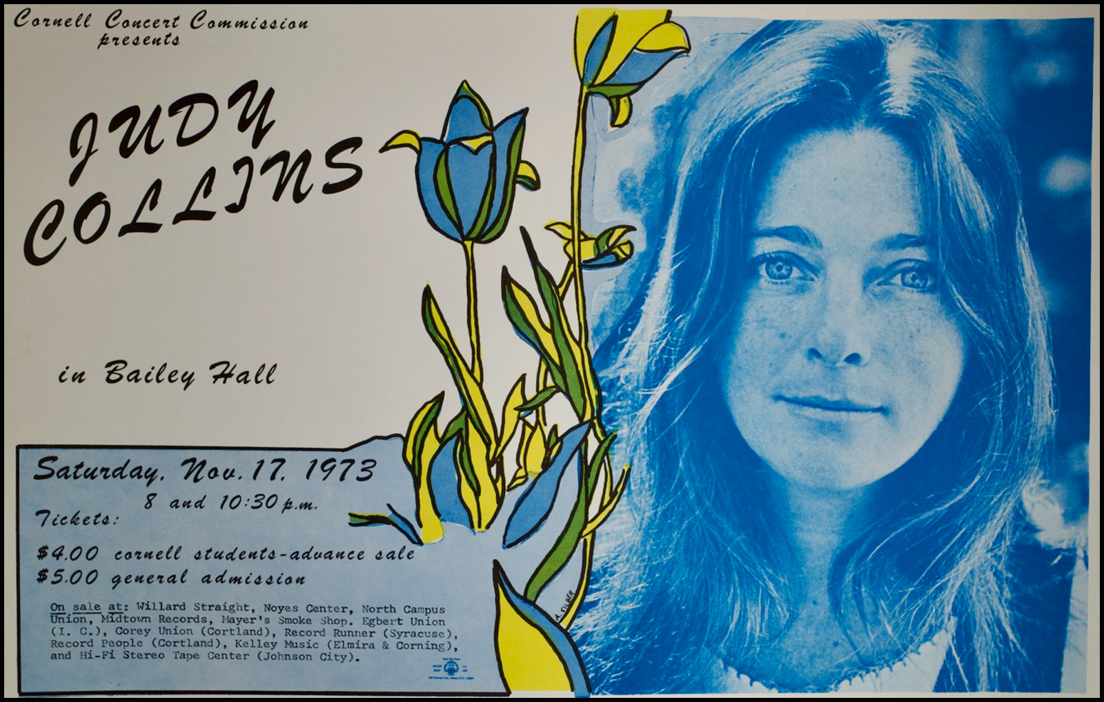 poster for Judy Collins concert in Bailey Hall, November 1973