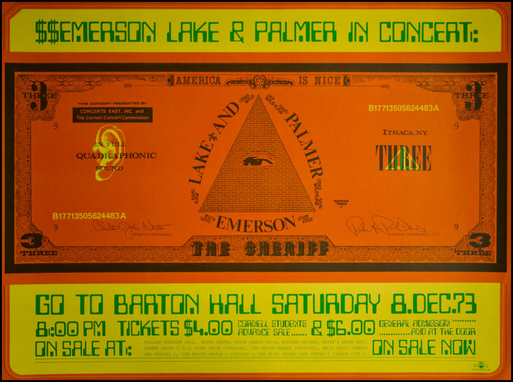 poster for Emerson, Lake & Palmer concert in Barton Hall, December 1973