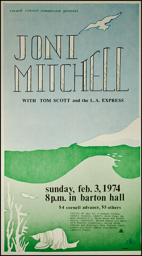 poster for Joni Mitchell concert in Barton Hall, February 1974