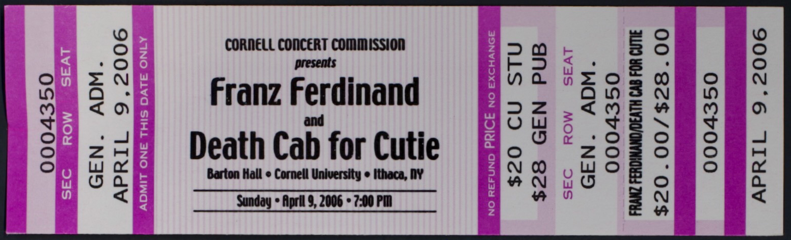 A ticket to the 2006 Death Cab for Cutie concert in Barton Hall
