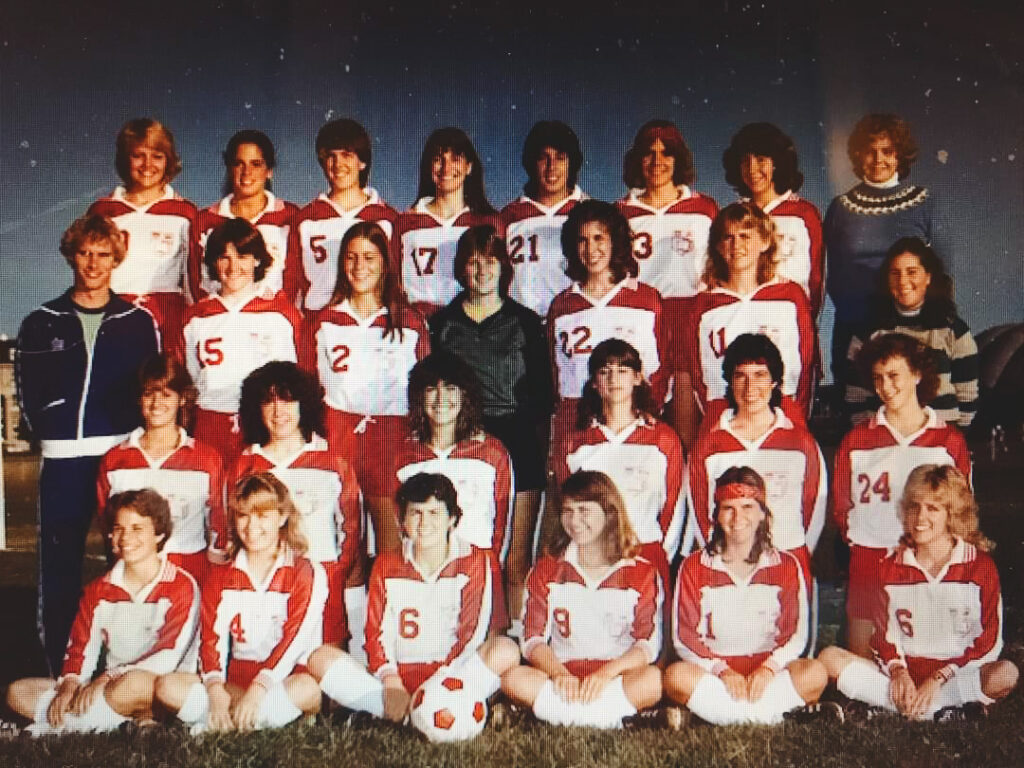 A group shot of the Big Red women's soccer team in 1982