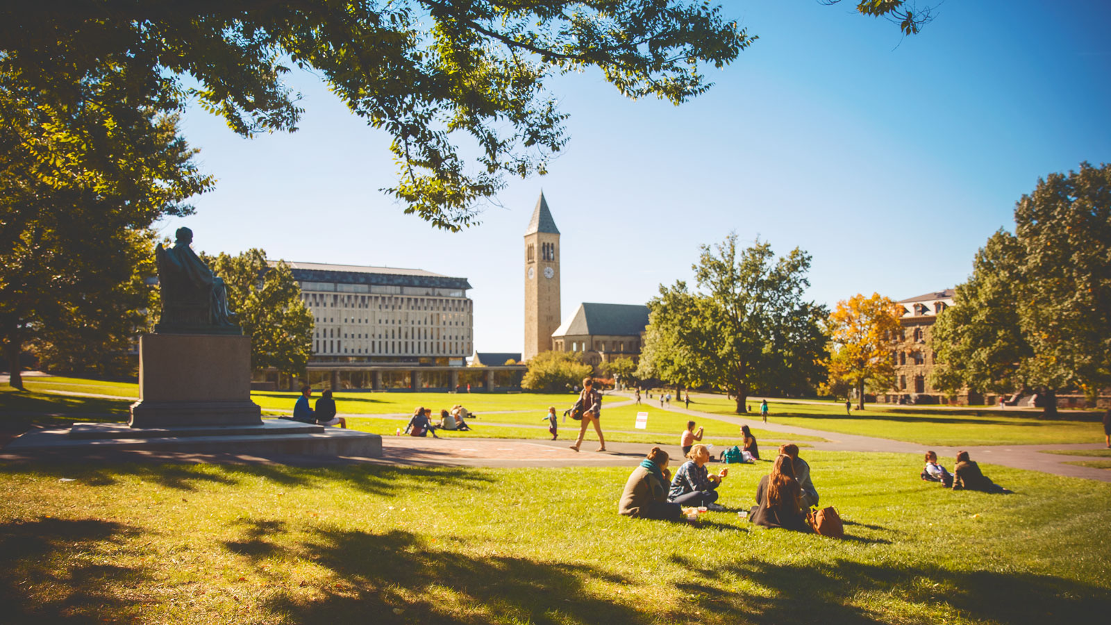Students on the Arts Quad in fall.