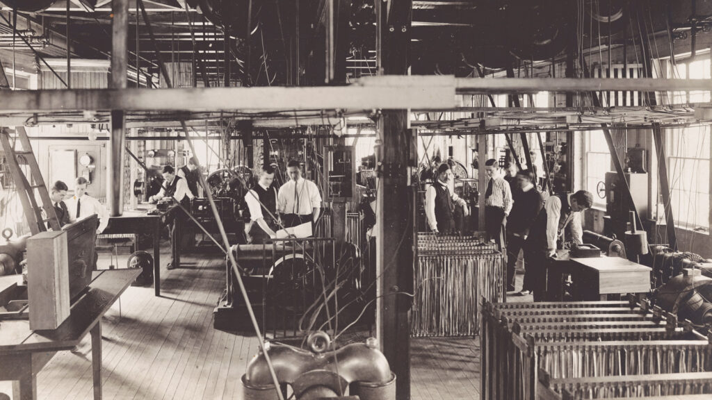Scene from the Sibley dynamo laboratory, late 1800s