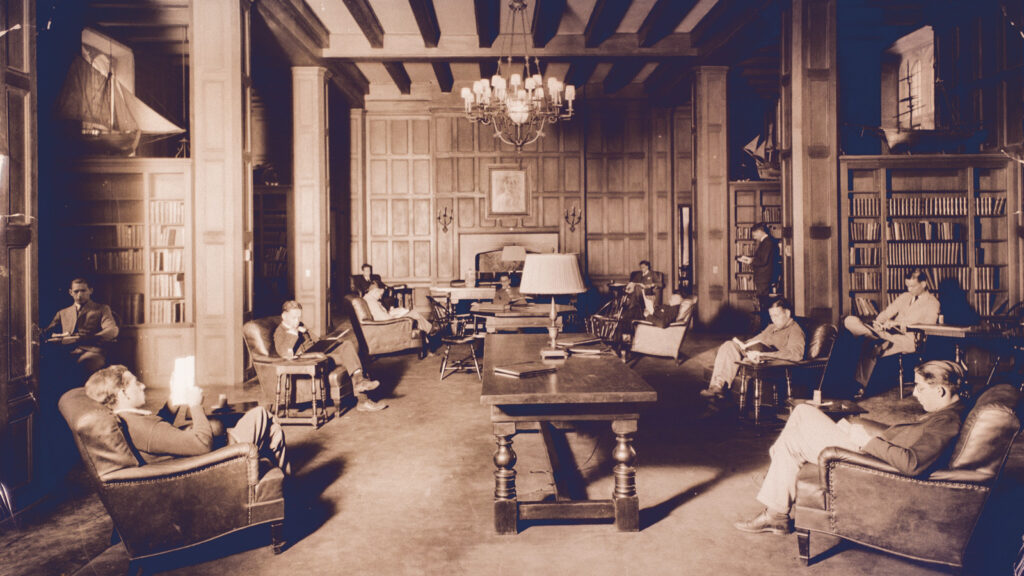 students read in the Willard Straight Hall Browsing Library, 1930s