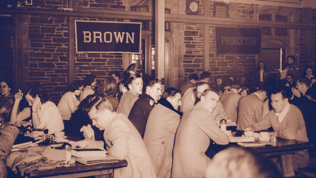 student dine and socialize in the Willard Straight Hall Ivy Room, 1947