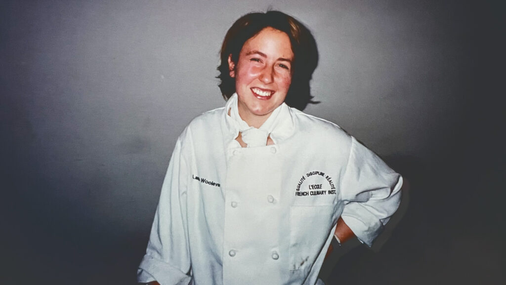 Laurie Woolever in her culinary school chef's whites