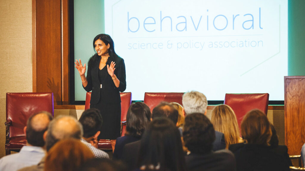 Sunita Sah, assistant professor of management and organizations (JGSM), presents at the 2015 Behavioral Science and Policy Association (BSPA) Conference. June 18, 2015, at the Harvard Club in New York City.