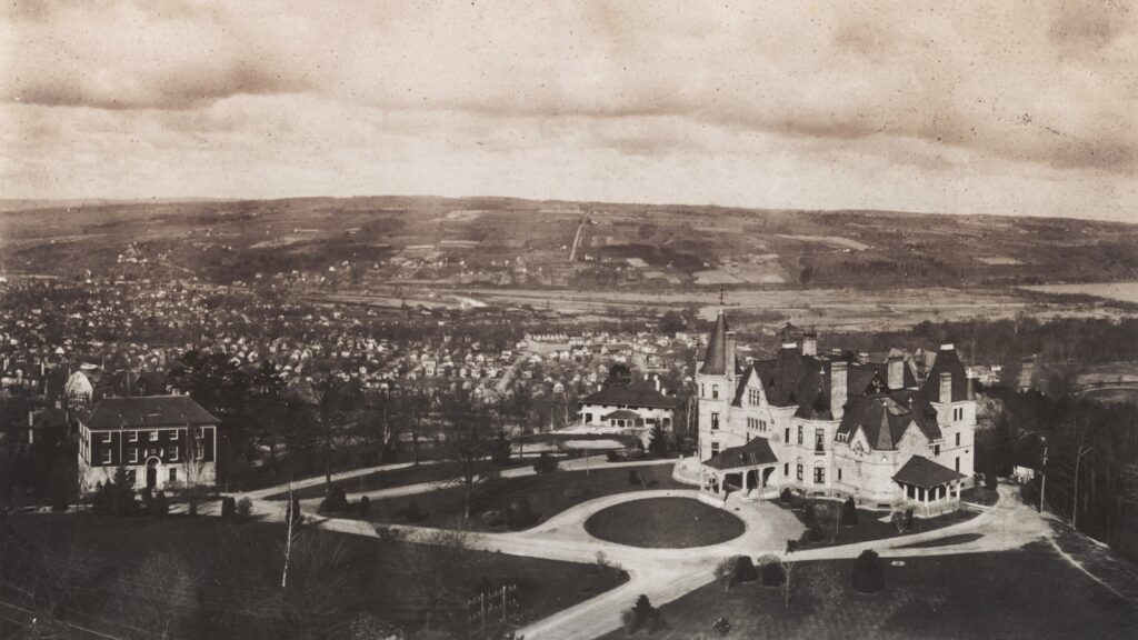 the McGraw-Fiske mansion, completed in 1881, had a commanding view of the city of Ithaca and Cayuga Lake below