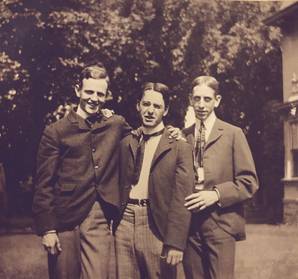 Willard Straight (far left) with two college friends.