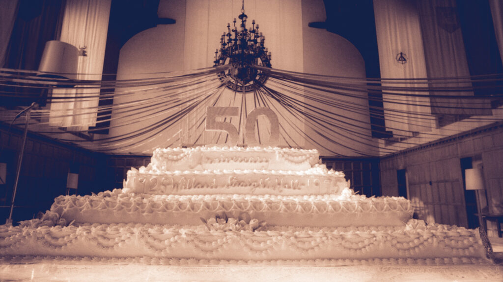 a 50th birthday cake for Willard Straight Hall celebrations, 1975