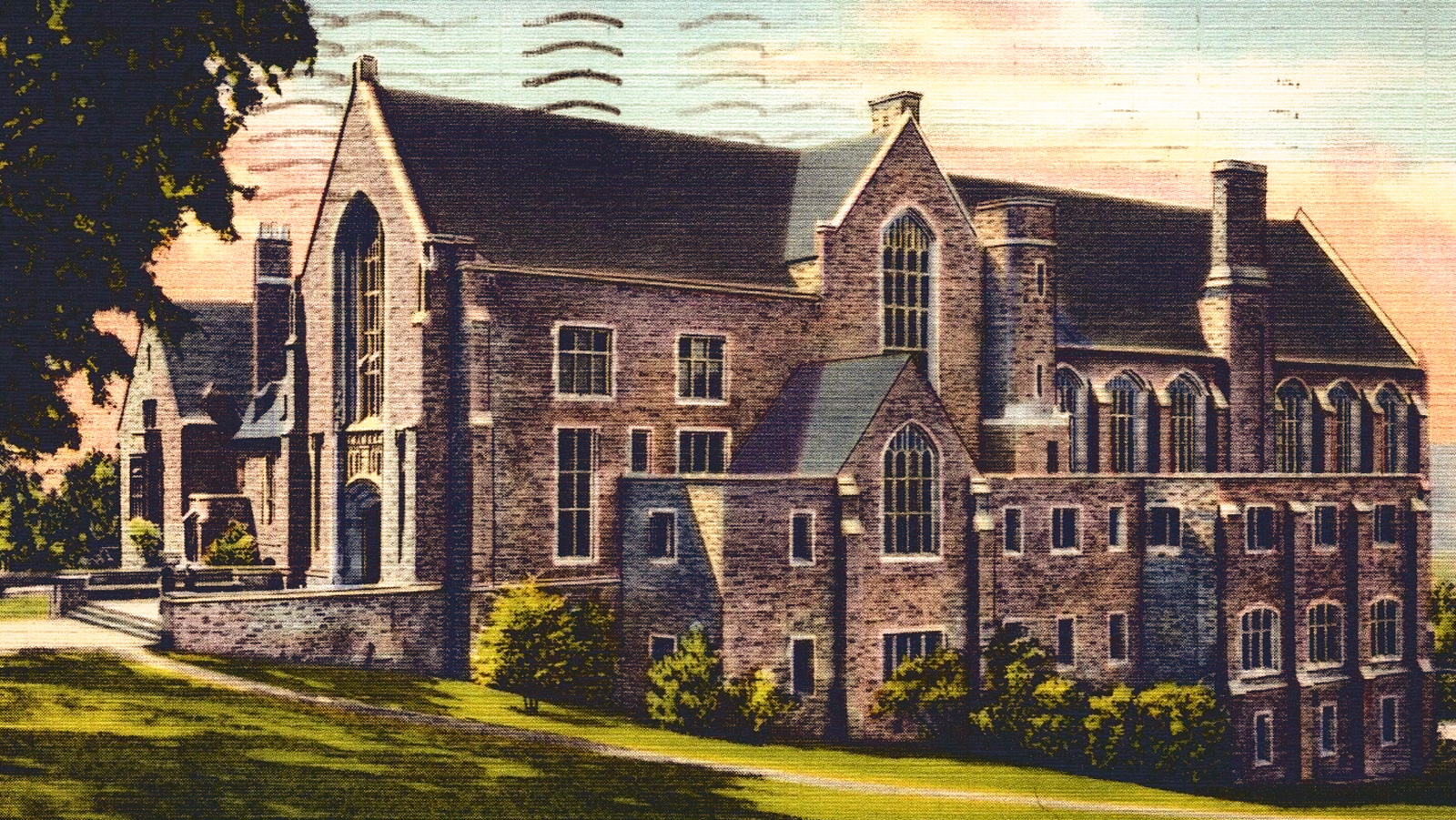 undated colored postcard showing Willard Straight Hall