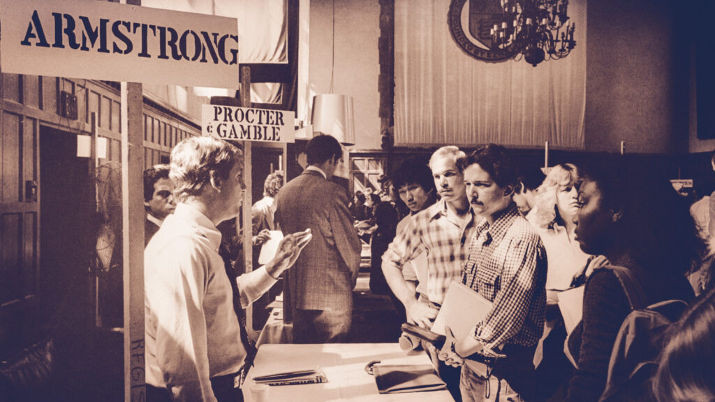 career fair held in the Willard Straight Hall Memorial Room, early 1970s