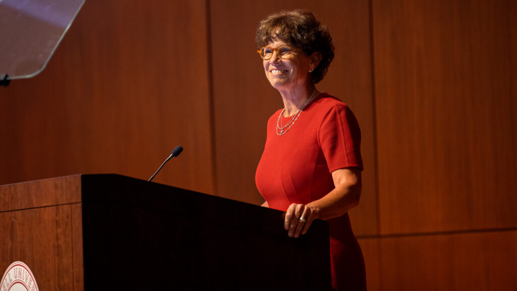 Anne Meinig Smalling, Chair of the Board of Trustees, during the Trustee Council Annual Meeting, Oct. 24, 2025, in Call Auditorium.