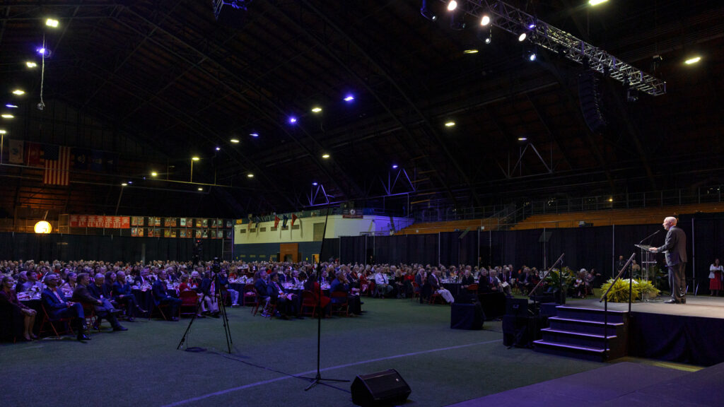 Michael Kotlikoff speaks to a Barton Hall audience following his inauguration as Cornell University's 15th president