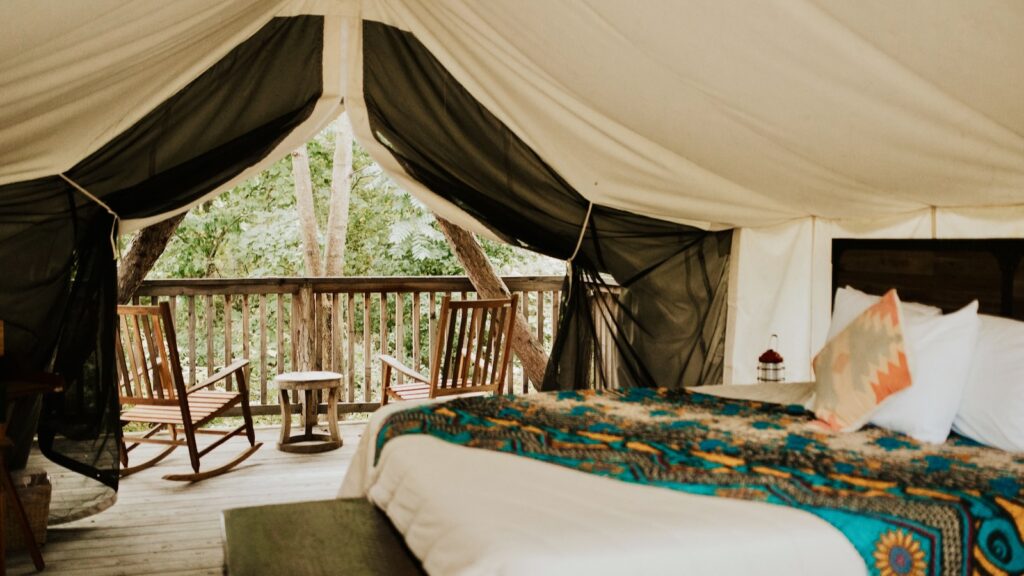 A luxury tent with furniture
