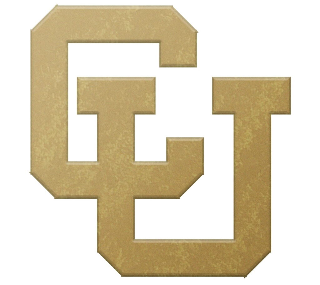 A bronze lapel pin of the "CU" logo of interlocked letters.