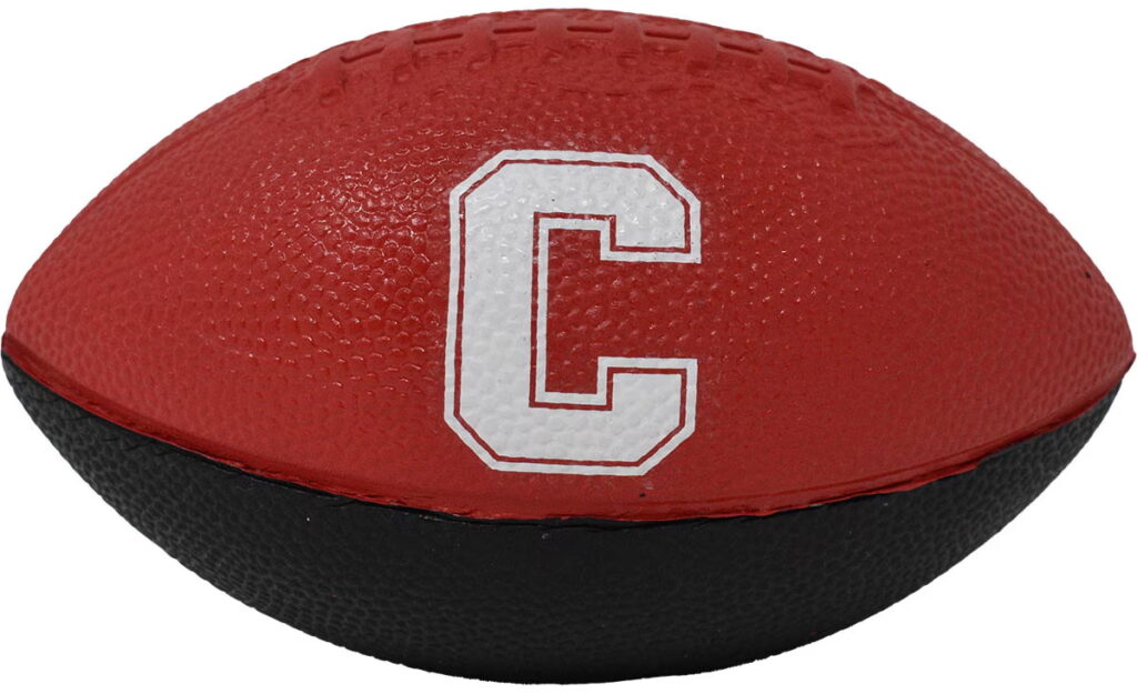 A red and black mini football with a Cornell C