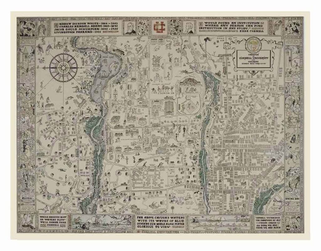 A 1928-era map of the campus of Cornell University.