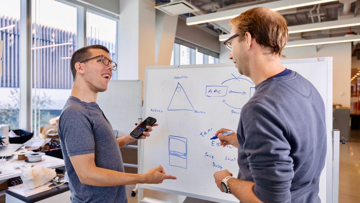 Cornell Tech doctoral student Tobias Weinberg (left) and adviser Thijs Roumen (right), assistant professor at Cornell Tech, are working to transform assistive communication technologies