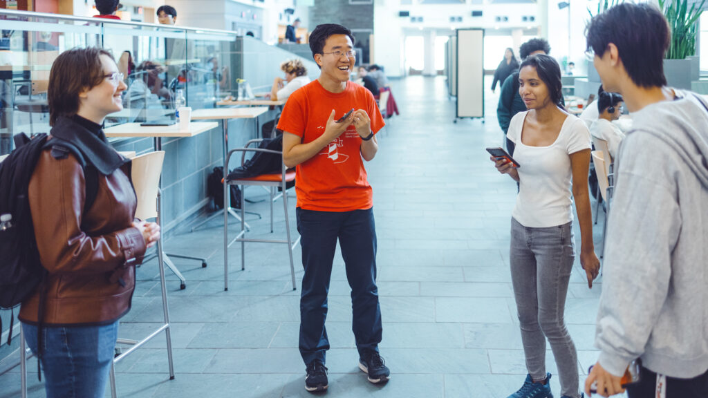 Tony Chen meets with students in Duffield Hall for "office hours"